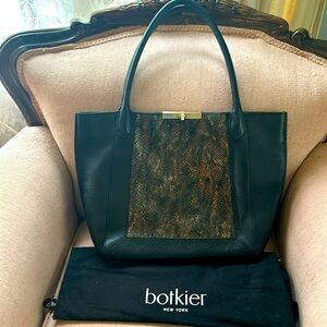 Botkier Black Pebble Leather -  Black tote / Metallic Snakeskin Inlay